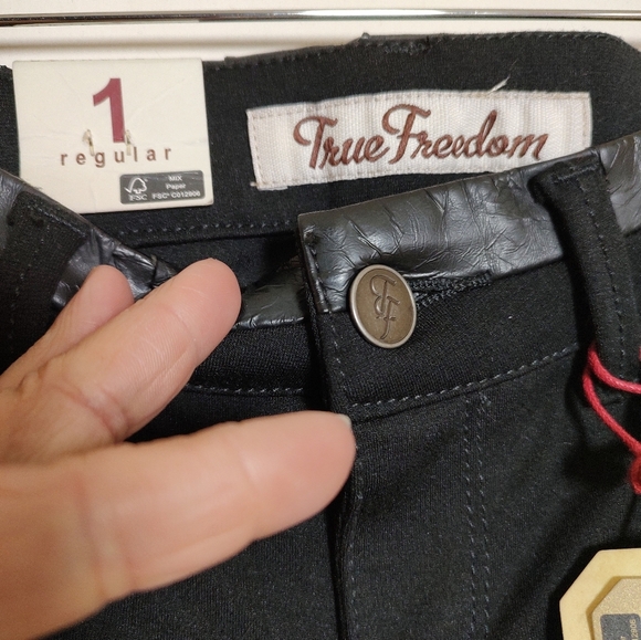 True Freedom Juniors Black Skinny Regular Fit Pants with Faux Leather Trim - Picture 16 of 16